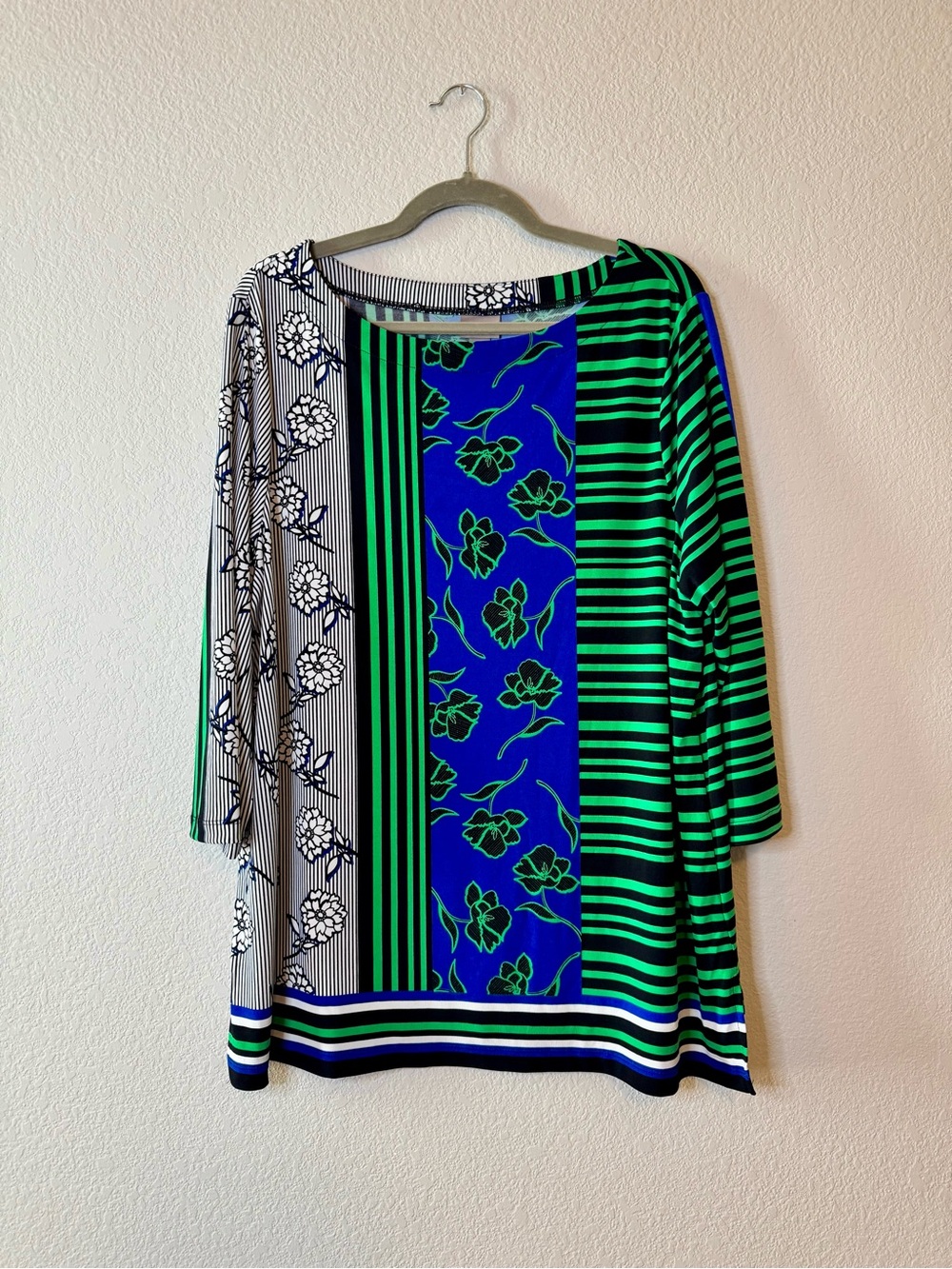 Chico's Green & Blue Mixed-Print Boatneck Tunic Women’s Size XL